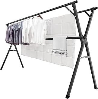 JAUREE 95 Inches Clothes Drying Rack, Drying Rack Clothing Folding Indoor Outdoor, Heavy Duty Stainless Steel Laundry Drying Rack, Foldable Portable Clothes Rack Garment Rack with 20 Hooks Black