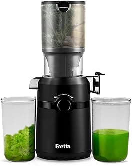 Fretta Cold Press Juicer Machines, Self-Feeding juicer with 108mm&1.0L Feeding Chute for Whole Fruits and Vegetables, Automatic 200W Masticating Juicer, High Yield Juice Extractor, BPA-Free, Black