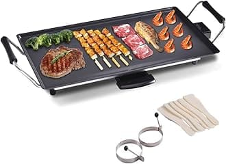 COSTWAY Electric Teppanyaki Table Grill, BBQ Griddle | Non-stick Barbecue Hot Plate with Wooden Spatulas and 2 Egg Rings (Large, 48 x 27CM)