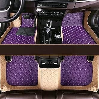 Custom All-Weather Protection Leather Car Floor Mats for Cars Sedan SUV Sports Car Waterproof Floor Mat (Purple&Beige)