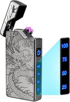 LcFun Electric Lighter - USB Rechargeable, Dual Arc Plasma Lighter, Windproof Flameless Lighters, Electronic Lighters with LED Battery Indication Gifts for Men Boyfriend Husband (Dragon Black)