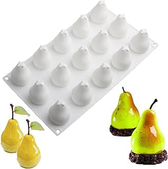 OCPO KITCHEN 3D Pear Silicone Molds for Baking Mousse Cake, 3D Silicone Baking Mold for Candy Pastry Chocolate Truffle Cupcake Jelly Cookie Pudding Cake Decoration Mold, Pear Shape (15-Cavity)