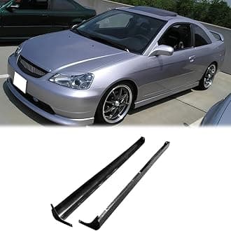Side Skirts Extension Rocker Panels, Compatible with 2001-2005 Honda Civic Coupe & Sedan, RS Style Flexible Polyurethane(PU), Side Splitter Spoiler Lip, Unpainted Black