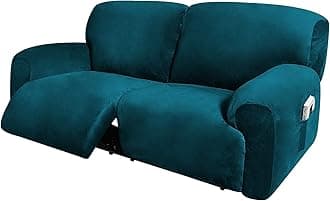 ULTICOR Extra Wide 75" - 100", Reclining 2 Seater Sofa, Extra Wide Reclining Love Seat Slipcover, 6-Piece Velvet Stretch, Reclining Sofa Covers, Thick, Soft, Washable (Deep Teal)