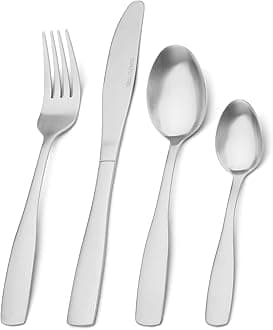 Cutlery Set, 16-Piece Tableware Set Stainless Steel Flatware Silverware Set with Matt Silver Knife and Fork Set, Service for 4, Dishwasher Safe, Easy Clean & Hold