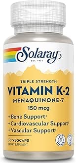 Triple Strength Vitamin K-2 as MK-7 150 mcg - Vitamin K2 MK7 Supplement for Bone Health Support, Pure Vit K2 as Menaquinone for Women and Men - 30 Vegan Capsules