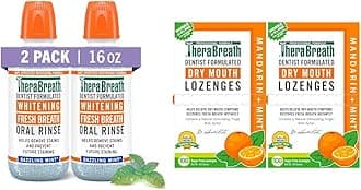 Whitening Mouthwash 16 Fl Oz (2-Pack) & Dry Mouth Lozenges with Zinc 100 Lozenges Mandarin Mint (Pack of 2)