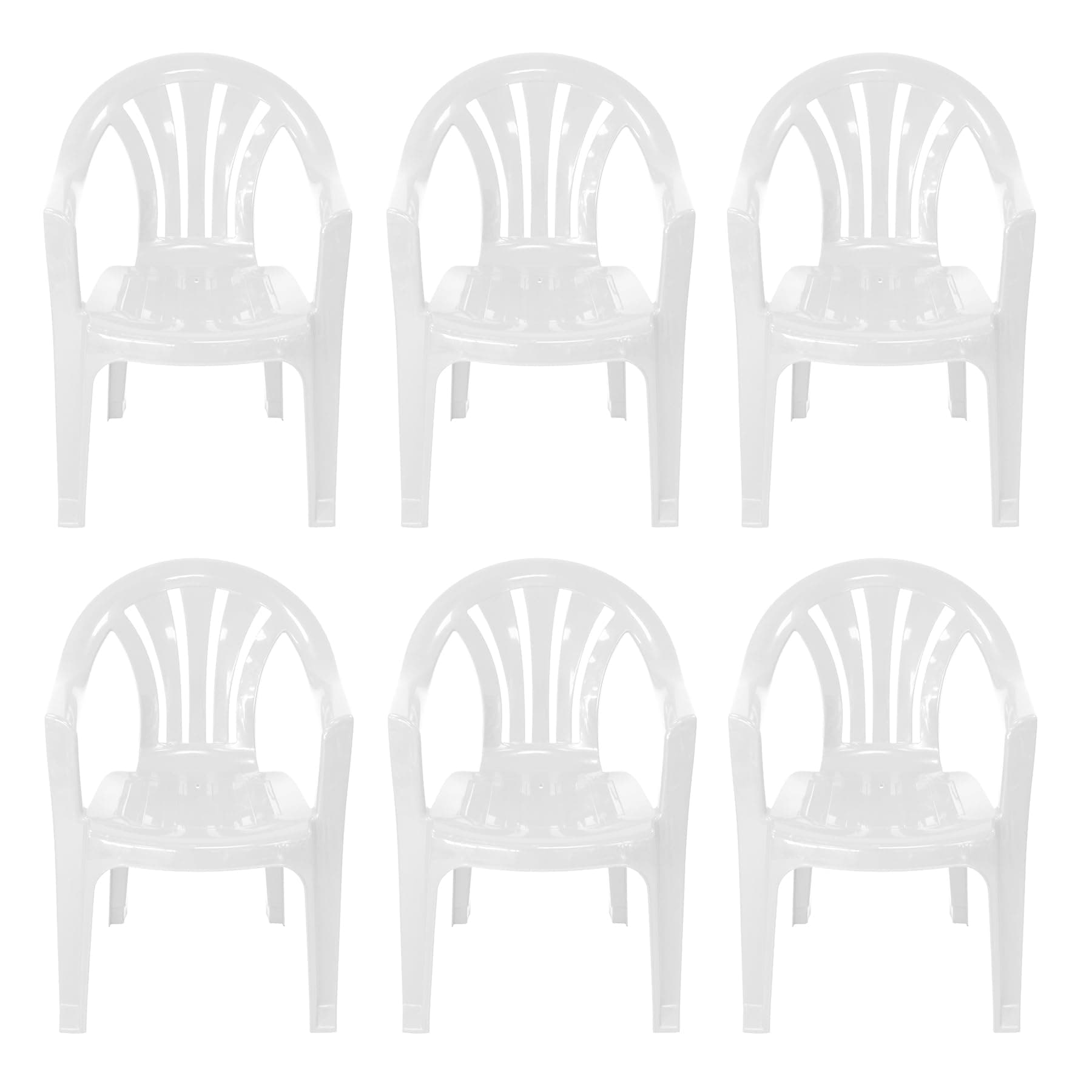 simpahome Stackable Low Back Plastic Garden Chairs - WHITE - Set of 6 Chairs for Indoor or Outdoor Use.