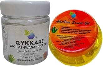 Qykkare Aloevera Sandal Gel and Aloe Ashwagandha Gel combo (100gm x 2) for radiant youthful skin
