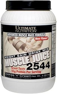 Ultimate Nutrition Muscle Juice 2544, Lean Muscle Mass Classic Gainer, Weight Gain Drink Mix, Blend of Whey Protein Concentrate, Isolate, Casein and Egg Whites, 4.96 Pounds, Cookies N Cream