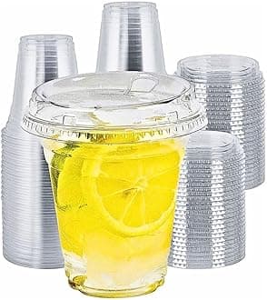12 oz. Strawless Sip Clear Cups With Lids | Plastic Cups With Lids Pack of 50 Party Disposable Cups With Lids Strawless Boba Cup | Disposable Coffee Cups With Lids | Sip Iced Coffee Cups With Lids