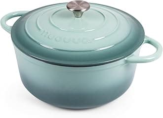 nuovva Cast Iron Dutch Oven with Lid – Non-Stick Ovenproof Enamelled Casserole Pot, Oven Safe up to 500° F – Sturdy Dutch Oven Cookware – Sea Salt, 6.4-Quart, 28cm –