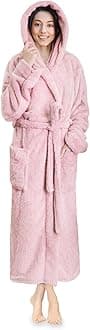 Women Hooded Plush Soft Robe | Fluffy Warm Fleece Sherpa Shaggy Bathrobe