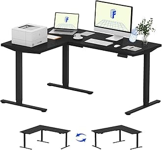 L Shaped Standing Desk, 63 x 47 Inch Electric Height Adjustable Corner Desk, Sit Stand Computer Workstation, Preset Controller, Home Office, Black Frame with Black Top