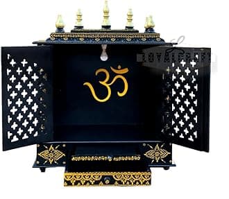 LOYALCRFAT Wooden Temple Large Size 24x12x30 Home Temple/Home mandir/god Stand for Home/Pooja Stand/Home mandap/mandapam/Pooja mandir with Doors (Large 24x12x30 WxDxH INCH, Dark Brown)