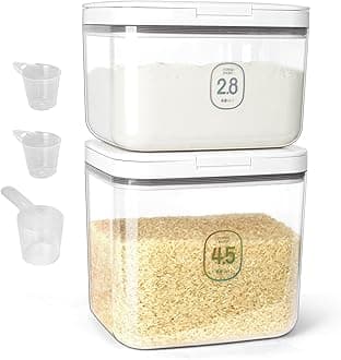 Rice Storage Container Airtight 4.5 L+2.8 L, Flour Container for Storage with Measuring Cup, Grain Container, Dry Food Storage Container, Plastic Cereal Dispenser for Kitchen Baking Flour
