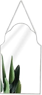 Decorative Arched Wall Mirror with Hanging Chain, Metal Frame Wall Mounted Mirror for Home, Living Room, Bathroom, Hallway or Bedroom Wall Mirror with Silver Rim with chain (Silver) 40cm