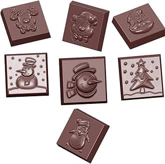 CW1660 Polycarbonate Candy Mold with 21 Christmas-Theme Square Cavities