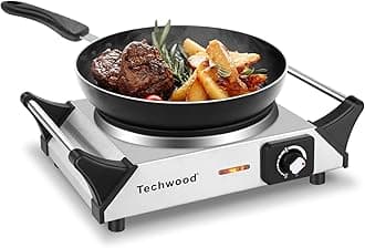 Techwood Hot Plate for Cooking, 1500W Electric Stove Countertop Single Burner with Adjustable Temperature & Stay Cool Handles, 7.5” Cooktop for Home/RV/Camp, Compatible for All Cookwares, Silver