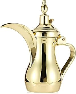 HOOJO® Arabic Coffee Pot Dallah – Traditional Qahwa Coffee Server – SUS 304 Stainless Steel, Gold Finish – Available in various capacity – Ideal for Arabic Coffee, Gifting & Majlis Serving (800 ml)