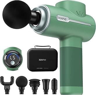 RENPHO Active Massage Gun, Deep Tissue Percussion Back Massager for Neck, FSA Approved, Portable Handheld Massager with 5 Speeds, HSA, 5 Attachments, Carry Case, Green