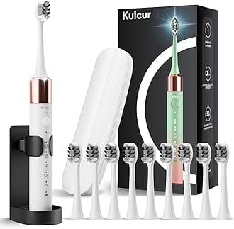 Electric Toothbrush, 10 Brush Heads & Travel Case, 42,000 VPM Electric Motor & USB Charging, 5 Modes with Smart Timer, Ultra Whitening Toothbrush for Adults and Kids