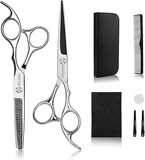 Sirabe Hair Cutting Scissors Thinning Shears Kit, 6.5 inch Professional Haircut Scissors for Beard Trimming Shaping with Comb Case, Hairdressing Shears Set