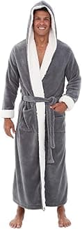 Alexander Del Rossa Plush Mens Robe with Hood, Hooded Big and Tall Robes for Men, Sherpa Fleece Bathrobe