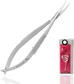 SILLVER Cuticle Scissors Extra Fine Curved Eyebrow Scissors, Professional Ultra Sharp Precise Pointed Tip Cuticle Trimmer Cutter for Hang Nails, Eyelash, Eyebrow, Dry Skin - Manicure Scissors