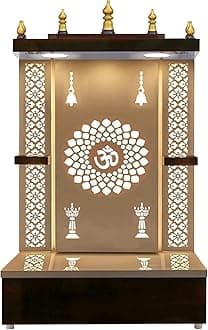 Aakrati Designer Wooden Temple White LED Light for Home and Office|Temple|Puja Mandir|Wall Hanging & Table Top Home Mandir With Gopuram/Tomb (16x8x6 Inch,Smallest)