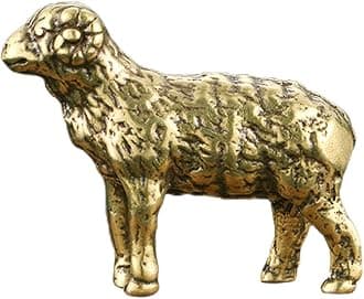 Vintage Sheep Ornament Brass Craft Ornament Small Brass Sheep Figurine Retro Desktop Decor for Home Office Tabletop Display Collectible Animal Decoration