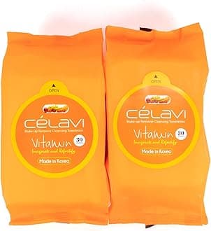 Celavi Cosmetics Makeup Remover Cleansing Wipes Removing Towelettes 2 Packs - 60 Sheets (Vitamin)