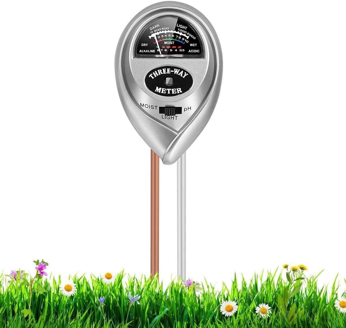 MAKINGTEC Soil PH Meter, 3-in-1 Soil Moisture/Light/PH Tester Gardening Tool Kits, Plant Care Tools for Garden, Lawn, Farm, Indoor & Outdoor Use, No Battery Required (Silver)