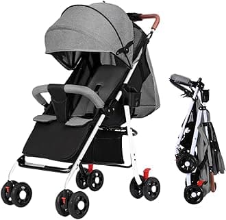 SKY-TOUCH Lightweight Travel Stroller, Foldable Baby Stroller With Large Storage Basket, Multi-Position Recline, Convenient One-hand Fold, Comfortable & Lay Flat (Grey)