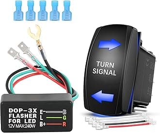 Nilight Turn Signal Switch with Flasher Relay Kit 4PIN ON Off ON Rocker Switch w/Blue LED Laser Etched SPDT Toggle Switches 12V 20A 24V 10A Jumper Wires for ATV UTV Tractor Motorcycle