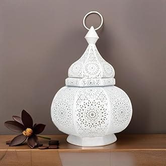 Moroccan Vintage Lantern Lights Lamp Ziva 30cm White Large | Oriental Garden Outdoor Hanging Lanterns for Candles as Decorations | Arabian Indoor Candle Tea Light Holders as Indian Party Home Decor