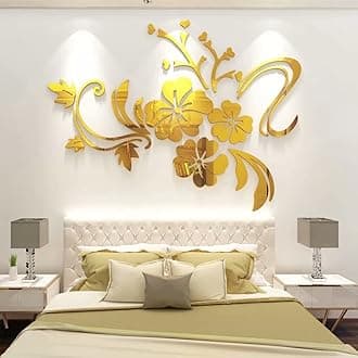 Wall Stickers Flower Mirror - 3D Wall Art for Living Room Family Decals Home Decorations for Office Sofa Bedroom (Golden M:48 * 64 inch)