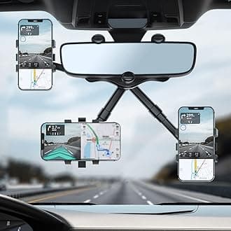 360 Rotatable and Retractable Car Phone Holder Multifunctional Car Rearview Mirror Phone Holder, 360 Degree Rotatable Rear View Mirror Phone Mount, for All Mobile Phones