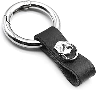 FEYOUN Key Chain Car Key Clip Quick Release Leather Car Keychain for Men and Women - Black Color, with Anti-Lost Ring, Short