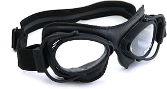 HDM Nannini Streetfighter Italian Motorcycle Goggles with Chrome Styled Frames and a Black Leather Facemask (Clear Lenses)