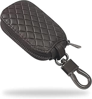 Car Key Case, Universal Key Fob Cover Case, Leather Car Key Smart Keychain Holder Anti Scratch Cover Protector with Zipper and Metal Hook(CoffeePlaid)