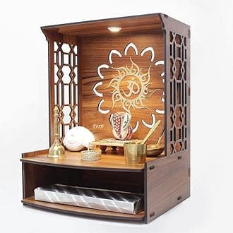 Mangal Beautiful Wooden Pooja Stand for Home Pooja Mandir for Home Temple for Home and Office Puja Mandir for Home Wall Mounted with LED Spot Light (HOODWIN-0T1), Standard