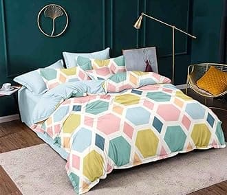 THE HOME STYLE Super Soft Glace Cotton King Size AC Comforter ll Blanket ll Duvet with 1 King Size Elastic Fitted Bedsheet 72"x78" Inch and 2 Pillow Cover (Pack of 4, Pastel Palette)