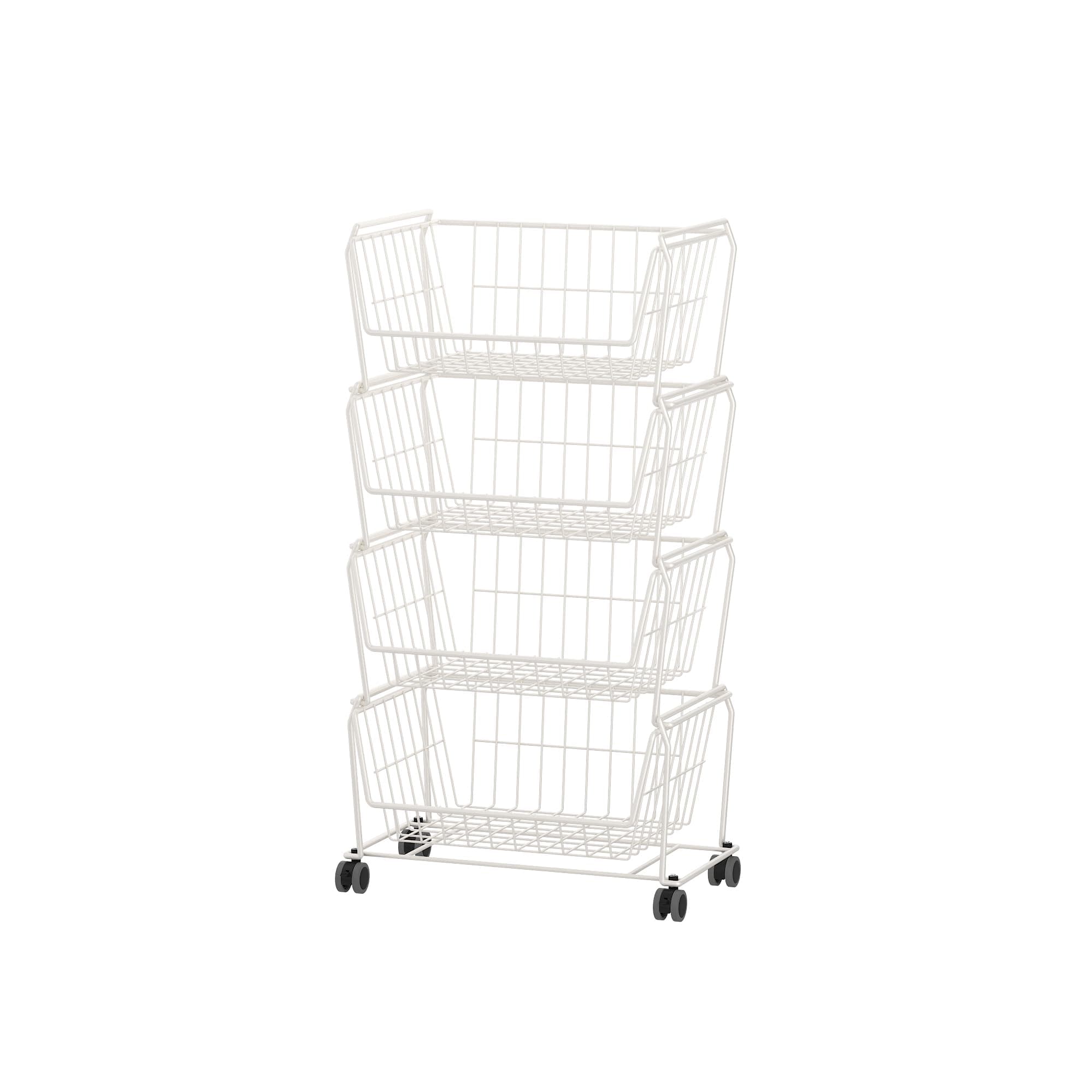 PUSDON Stackable Metal Storage Carts, Dual Use Shelf for Kitchen Fruit Vegetable Baskets with Wheels, Storage Rack for Living Room, Home & Office, Standard White 4 Tiers