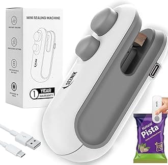 Seznik Portable Mini Sealing Machine, Handheld Packet Sealer for Food, Snacks, Chips, Fresh Storage, Plastic Bags Sealing Machine, 1 YEAR Warranty (White)