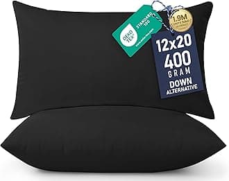 12x20 Pillow Inserts, Set of 2, Black – Indoor Decorative Throw Pillows for Bed, Sofa & Couch – Soft, Supportive & Fluffy Cushion Inserts