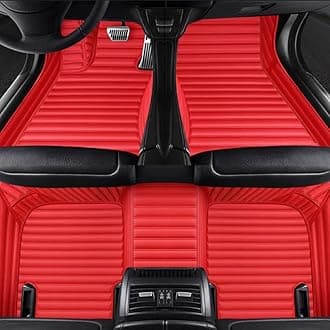 Custom Floor Mats for Cars fit 95% Sedan SUV Sports Car Full Coverage All Weather Men Women Pads Protection Non-Slip Leather Floor Liners (red Horizontal Stripes)