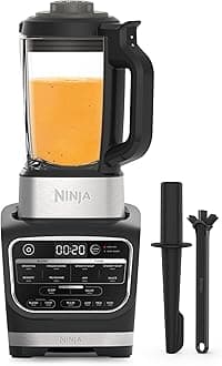 Ninja Foodi Blender & Soup Maker, 10 Auto-iQ Programs, 1.7L Glass Jug, Hot & Cold Blender, Built-In Heating Element, Tamper, Cleaning Program & Brush, 1000W, Black HB150UK