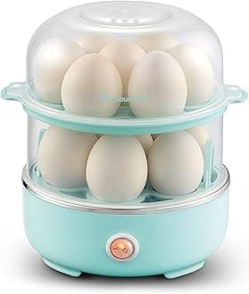 EGC1215M Easy Egg Cooker, Stainless-steel Heating Plate, Two-Tiered, 14-Egg Capacity, Soft, Medium, Hard-Boiled, Auto Shut-Off, Omelets, Poached Eggs, Measuring Cup, Piercing Pin, Mint