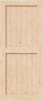 36in x 84in Sliding Barn Wood Door,Interior Doors,DIY Assemblely,Solid Natural Spruce Panelled Slab,Easy Install,Apply to Rooms & Storage Closet,H-Frame